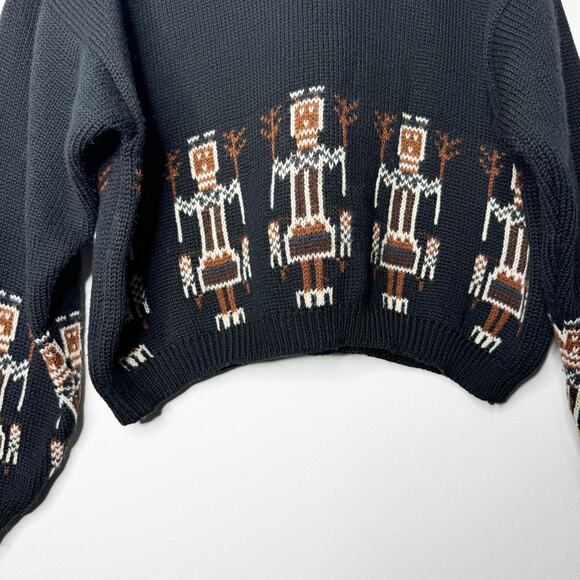 Vintage Benetton Italy Wool Blend Black Knit Southwest Aztec Graphic Sweater - Picture 3 of 7